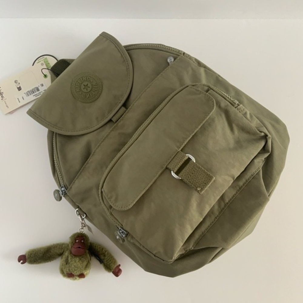 Kipling Olive Backpack With Monkey Keychain - image 3